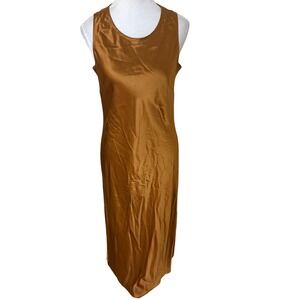 LILYSILK  Slouchy Chic Bias Silk Maxi Dress Size 8 Bronze Brown